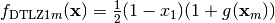 f_{\text{DTLZ1}m}(\mathbf{x}) = \frac{1}{2} (1 - x_1)(1 + g(\mathbf{x}_m))