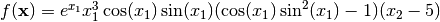 f(\mathbf{x}) = e^{x_1} x_1^3 \cos(x_1) \sin(x_1) (\cos(x_1) \sin^2(x_1) - 1) (x_2 -5)