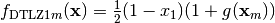 f_{\text{DTLZ1}m}(\mathbf{x}) = \frac{1}{2} (1 - x_1)(1 + g(\mathbf{x}_m))